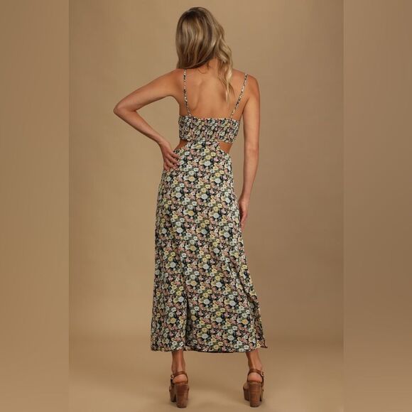 Navy Blue Floral Cutout Maxi Dress with Adjustable Straps and Slit Women’s XL - Picture 2 of 16